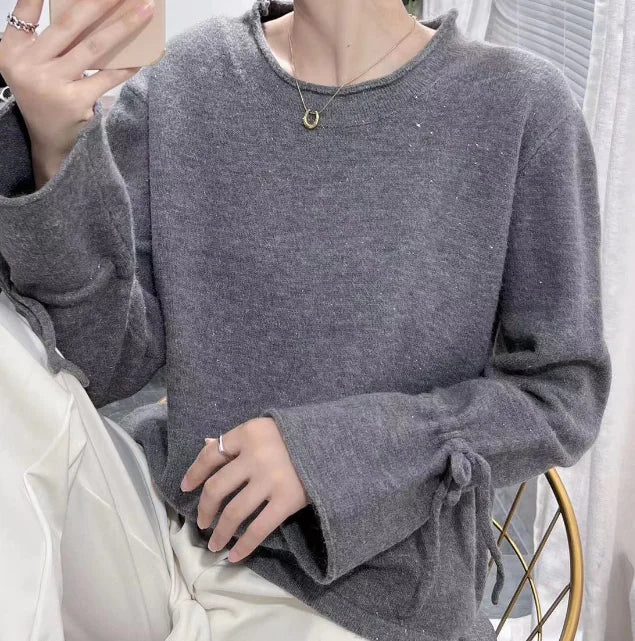 2019 Autumn Winter Women's Knit Sweater with Ties