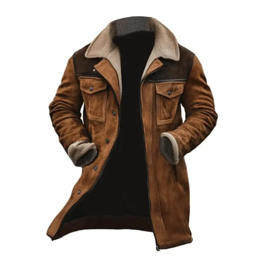 MenS Vintage Suede Pocket Plush Reversed Collar Outdoor Jacket Gifts Coat MenS Retro Patchwork Pocket Plush Reversed Collar Outdoor Jacket Western Jackets For Men Retro Leather Jacket Brown