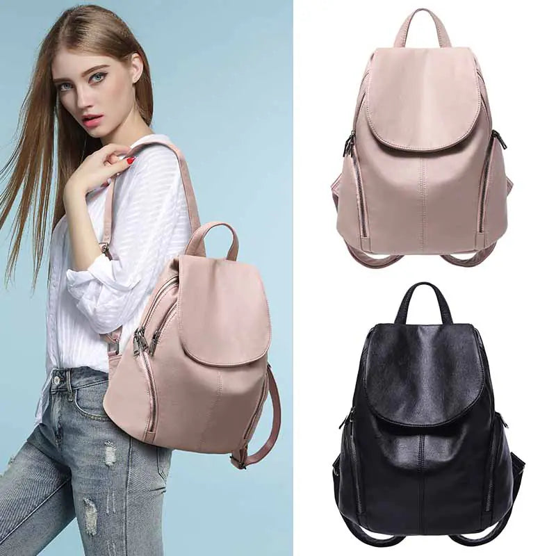 Stylish Women's Soft Leather Backpack - Large Capacity