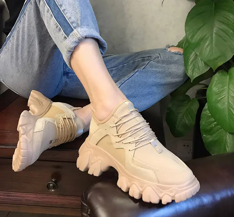 Canvas Lace-Up Thick Sole Casual Shoes for Women