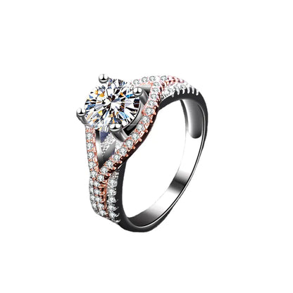 Mosan Diamond Silver Ring with Gold Two-Tone Design
