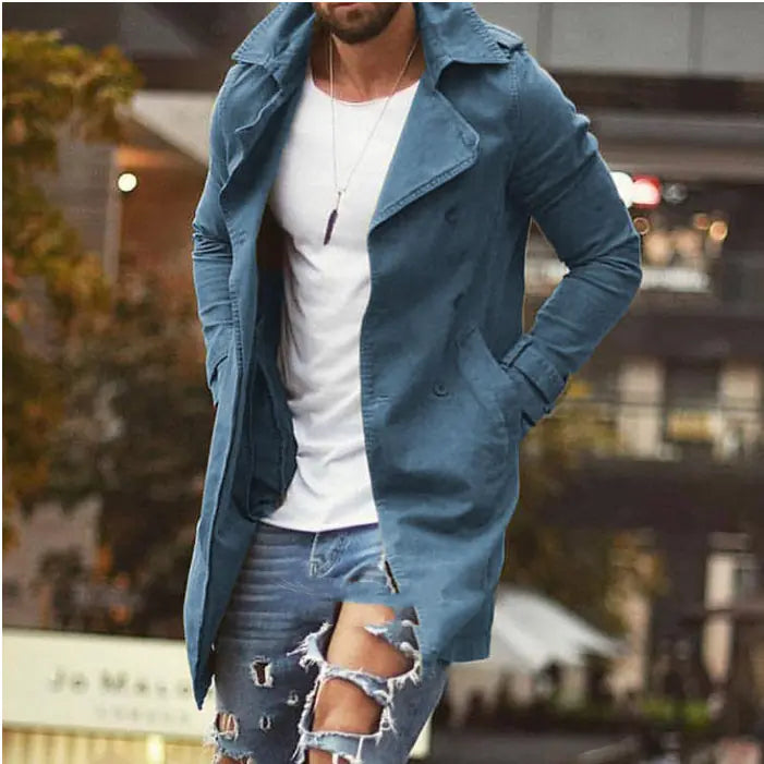 Men's Mid-Length Slim Fit Windbreaker Casual Jacket