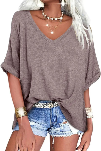 UNCLECAT Womens V Neck Oversized T Shirts Summer Short Sleeve Shirts Loose Casual Tops Tee