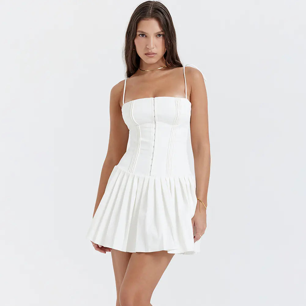 Summer White Backless Dress - French Style Mini Dress