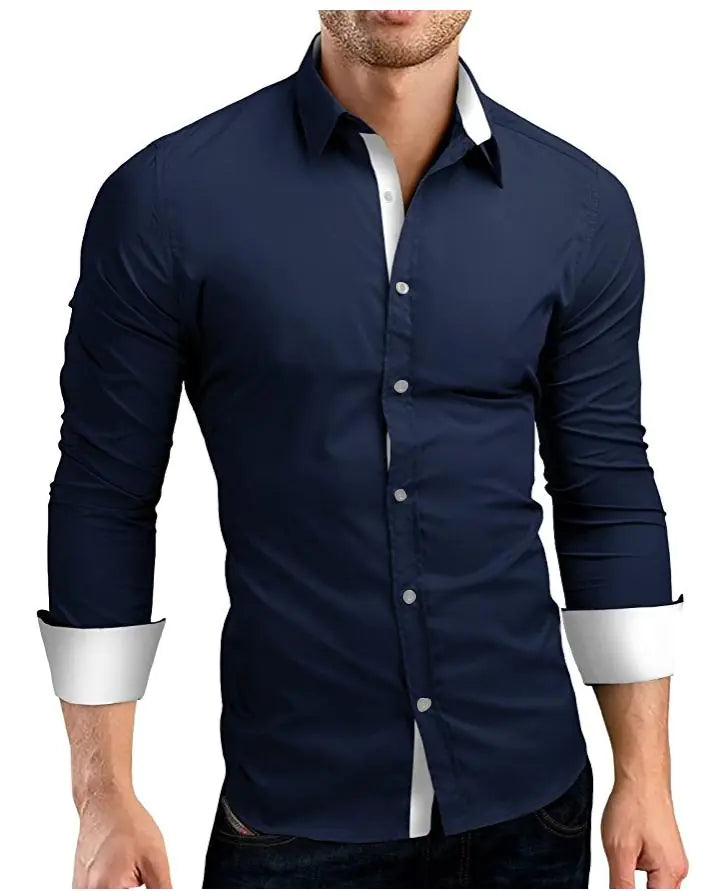 Men's Long Sleeve Casual Shirt in Solid Color (Plus Size)