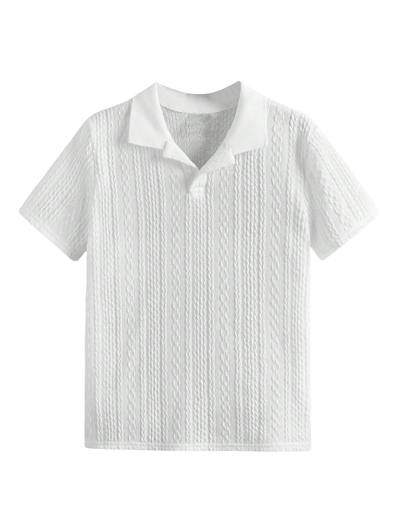 Verdusa Boys Casual Shirt Tops Short Sleeve Collar Textured Tee Shirts White 9Y