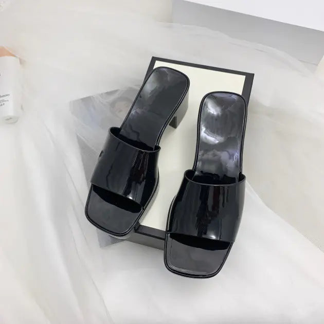 Chunky Heel Candy Color Jelly Shoes with Square Toe