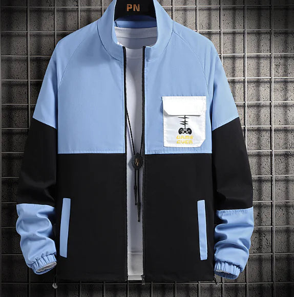 Men's Casual Color Block Jacket with Dog Print