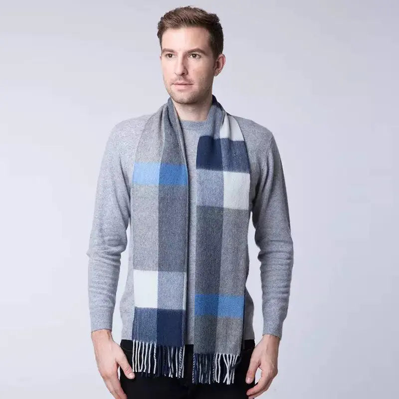 Men's Cashmere Scarf - Thick Plaid for Autumn/Winter