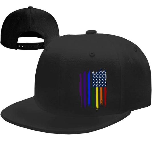 Flat Bill Hats for Men Pride Hat Gay Stuff American Flag Hat Snapback Hats for Men Black Baseball Hat Adjustable Men Fitted Hat Cool Hip Hop Hat for Men Gift Skateboard Accessories Workout Trucker Hat
