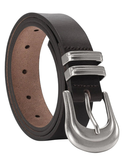 TYWestyles Western Belts for Woman-100% Genuine Leather Belt with Gold Silver Buckle for Jeans Dresses (Dark-Brown-Silver Buckle Fit Waist 28（Pants 0-2)