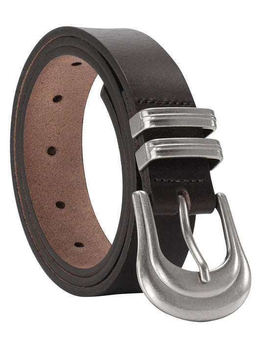 TYWestyles Western Belts for Woman-100% Genuine Leather Belt with Gold Silver Buckle for Jeans Dresses (Dark-Brown-Silver Buckle Fit Waist 28（Pants 0-2)