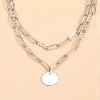 Vintage Layered Necklace with Round Pendant for Women