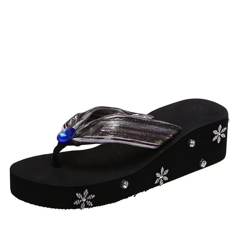 Rhinestone Thong Sandals for Women - Boho Beach Style