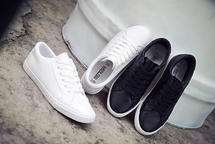Lace-Up White Sneakers, Flat Canvas Casual Shoes for Women