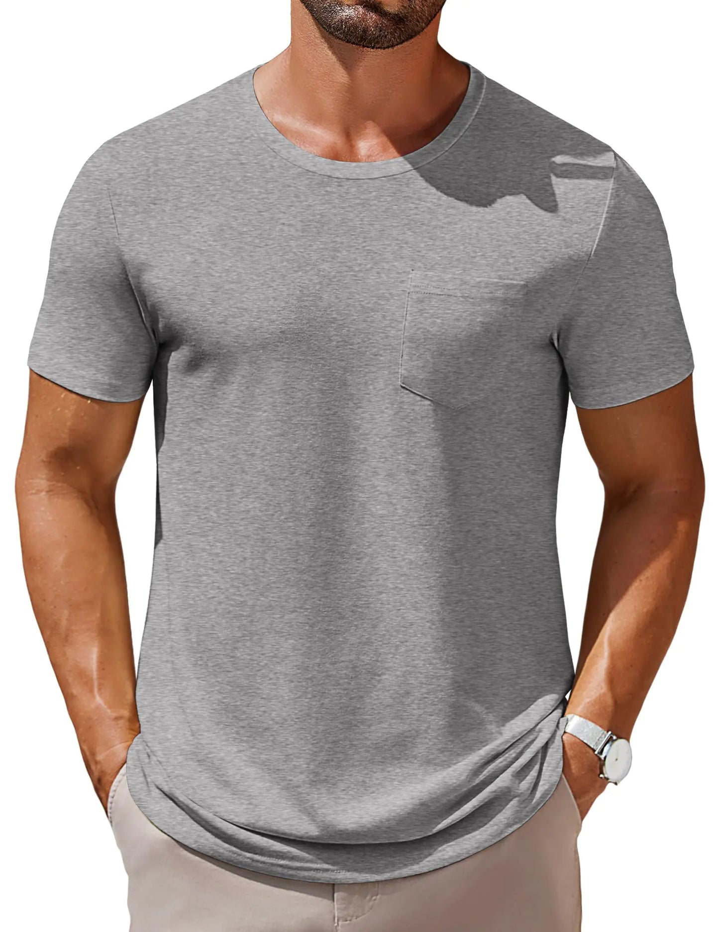 COOFANDY Cotton T Shirts for Men Short Sleeve Pocket Tshirts Crew Neck T-Shirts Casual Summer Basic Tops