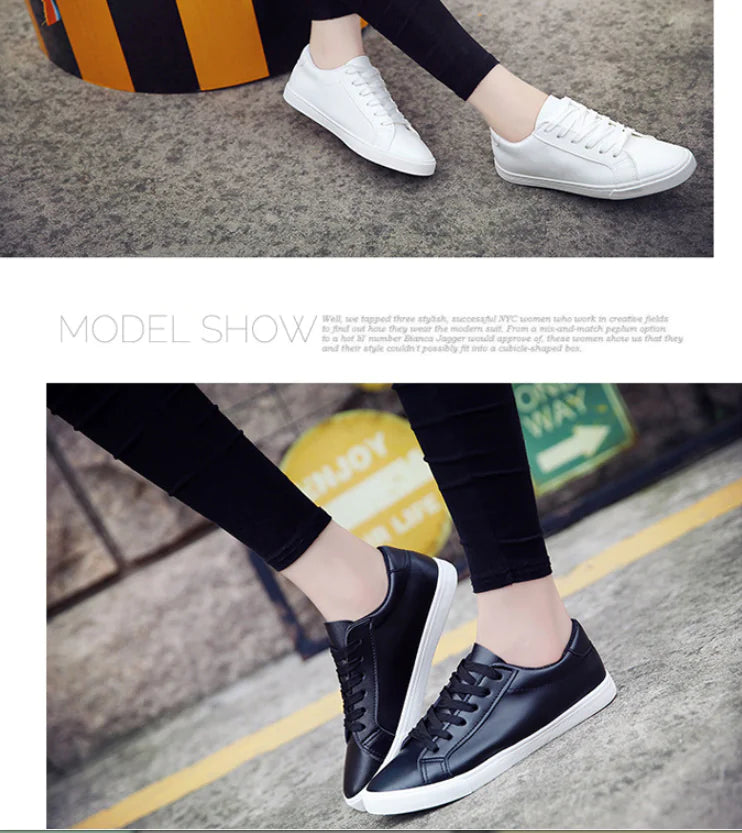 Lace-Up White Sneakers, Flat Canvas Casual Shoes for Women