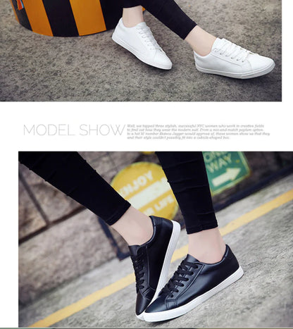 Lace-Up White Sneakers, Flat Canvas Casual Shoes for Women
