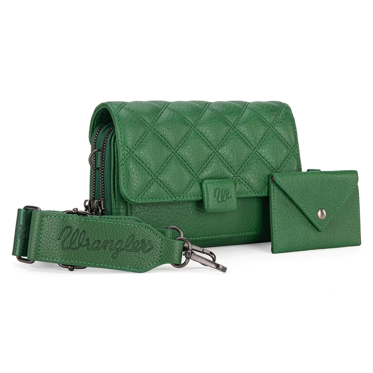 Wrangler Crossbody Purse for Women Quilted Women Wallet Purse Small Womens Crossbody Wallet Soft Leather Green Cross Body Wallet Purse Bag with Strap