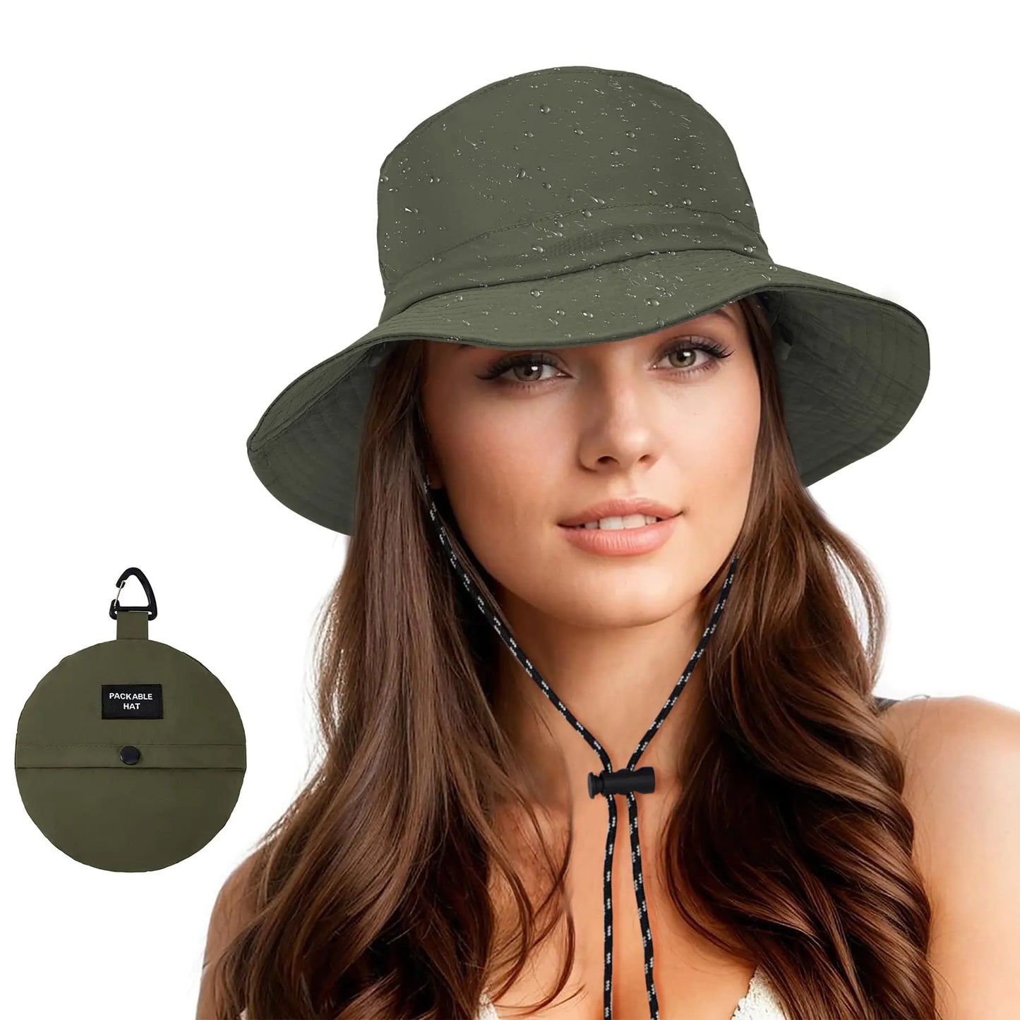 Zando Waterproof Bucket Hat for Woman Men Rain Hat UPF 50+ Sun Hats for Women Packable Outdoor Hiking Safari Hats for Women Wide Brim Summer Hat Adjustable Boonie Fishing Hat Army Green Hat One Size