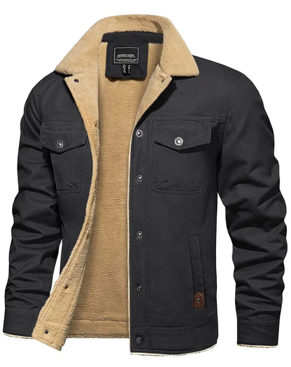 BIYLACLESEN Mens Lapel Collar Jackets Winter Warm Outwear Jackets Slim Fit Military Jackets Thick Thermal Winter Fleece Coat Casual Cargo Outwear with 5 Pockets