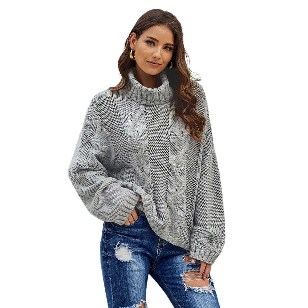 Loose Fit High Neck Knit Sweater for Women