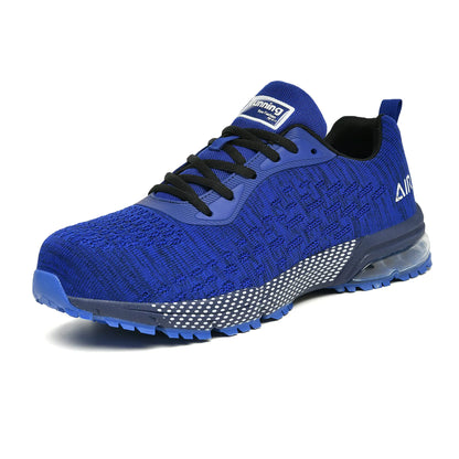 HiHatide Steel Toe Shoes for Men Work Shoes Safety Sneakers Air Cushion Lightweight Slip Resistant Breathable Comfortable Size 11 Blue
