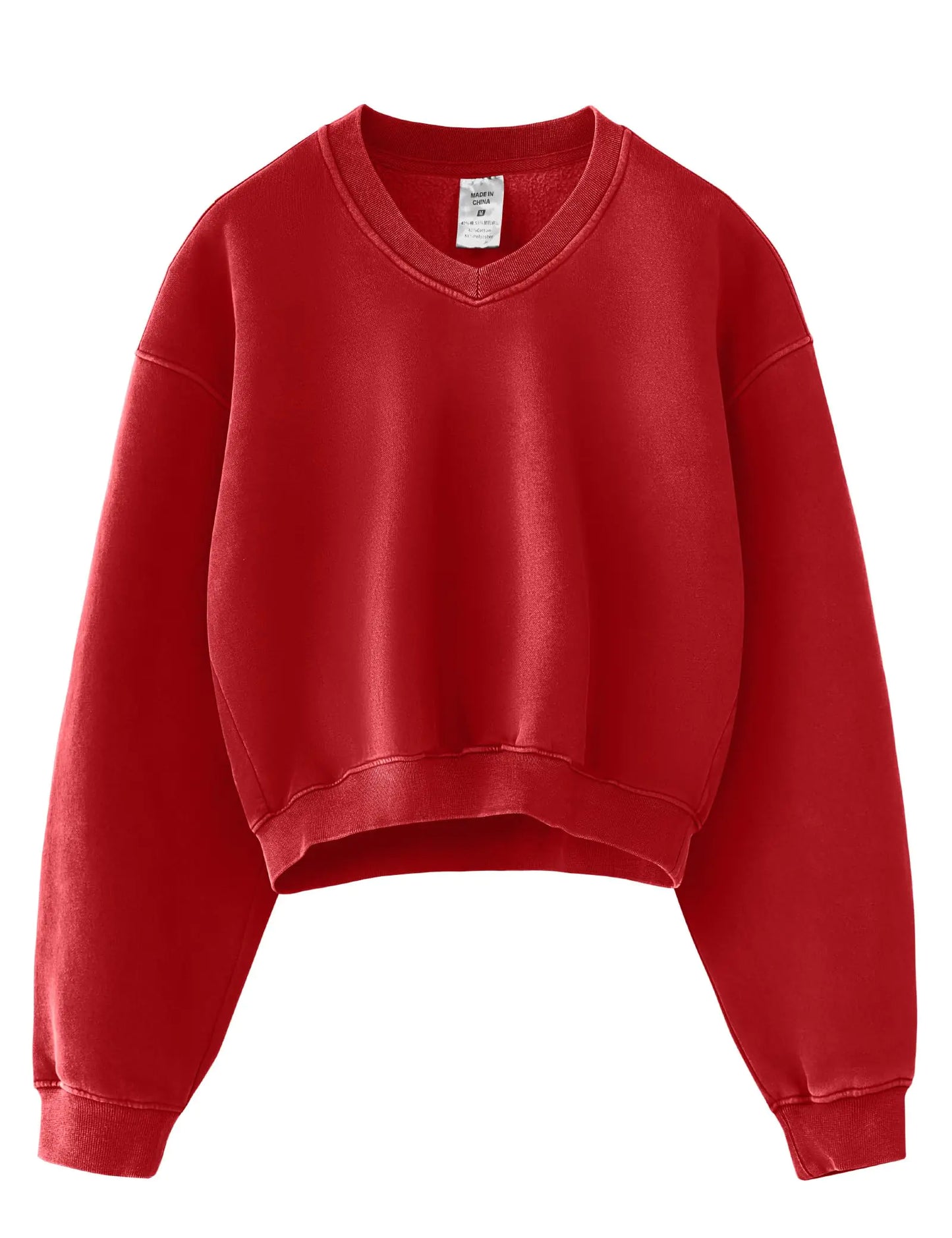 Hatant Sweatshirt for Women Acid Wash Athletic Hoodies Heritage Fleece V-neck Long Sleeve Hoodie Y2K Crop Pullover Women Sweatshirt Cotton Fleece Lined Hoodies Workout Pullover Shirt Red-L