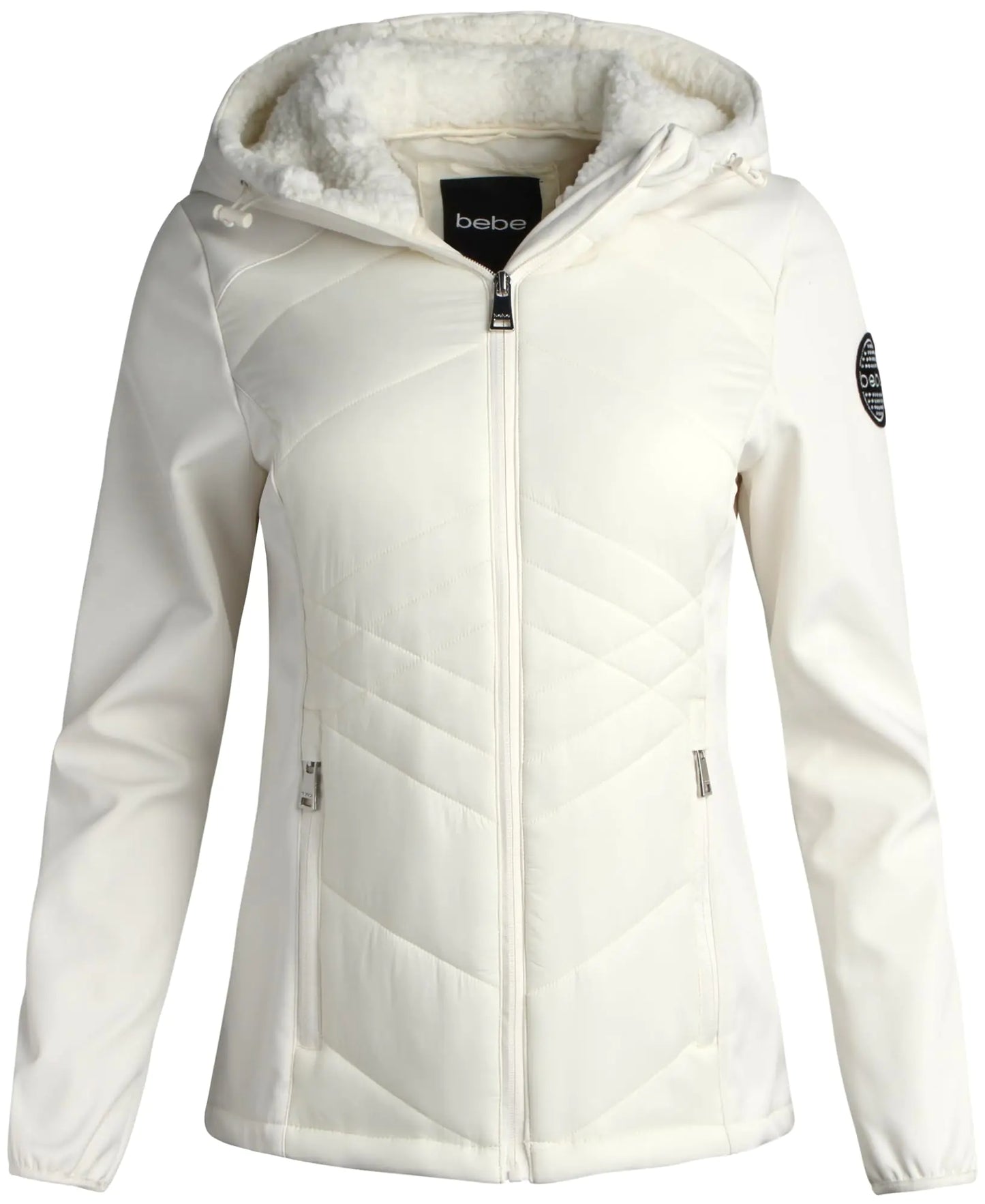 bebe Womens Softshell Jacket - Full Zip Up Hooded Quilted Jacket for Women - Lightweight Casual Womens Winter Jackets (S-XL) Size Small Off White