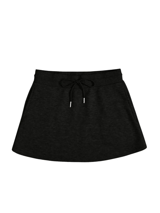 SHENHE Womens Drawstring Waist Casual Sweat Skirt Sports Mini Skirt with Pockets Black X-Small