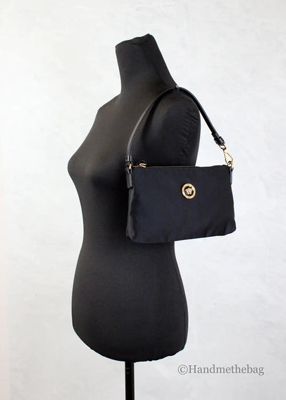 Versace Small Flat Black Medusa Coin Nylon Fabric Pouch