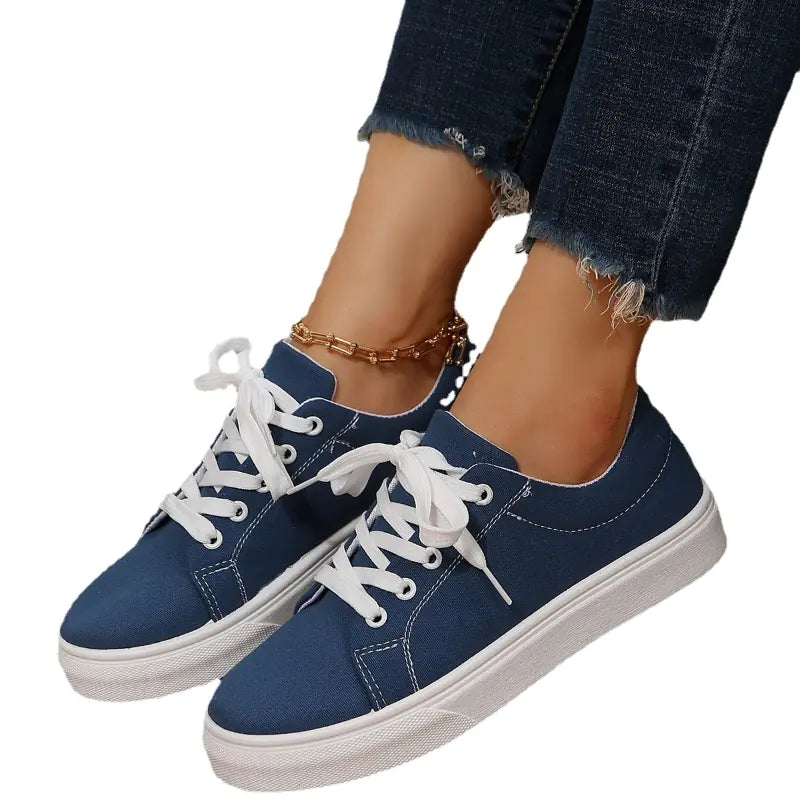 Casual Lace-up Canvas Shoes for Women - Flat Style