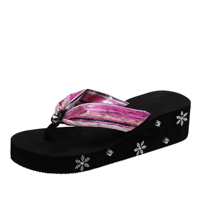 Rhinestone Thong Sandals for Women - Boho Beach Style
