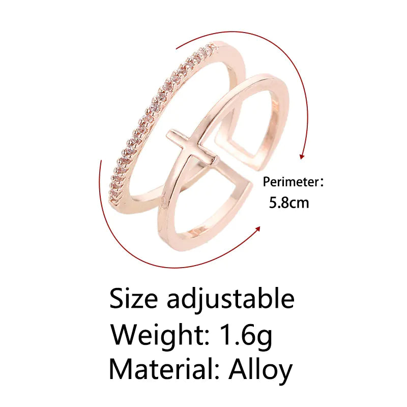 Rose Gold Cross Layered Open Ring with Gold Plating