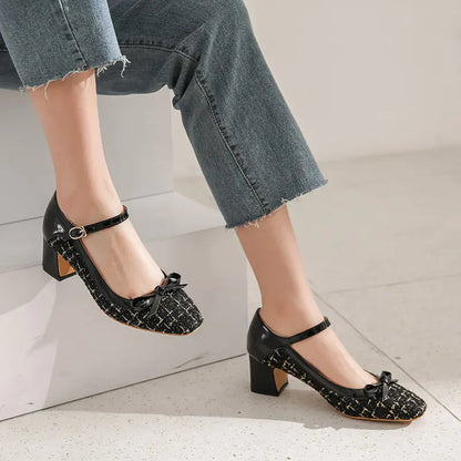 Spring 2020 Fashion Chunky Heel Square-Toe Flats