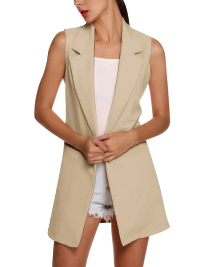 SCUSTY Black Cardigans Vests for Women Long Open Front Sleeveless Blazer Jackets(Khaki-M)