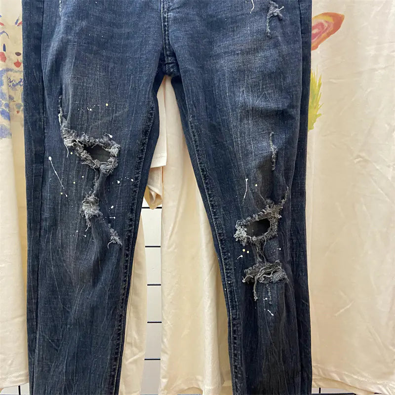 Slim Destruction Jeans for Men and Women with Paint Splash