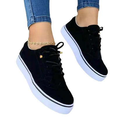 Women's Casual Lace-up Canvas Shoes - Solid Color Flat