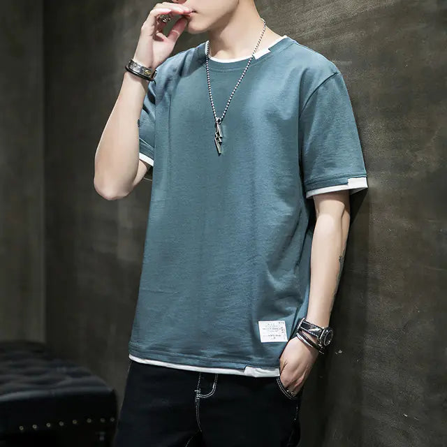 Stylish Men's Summer Two-Piece Spliced Pullover T-shirts