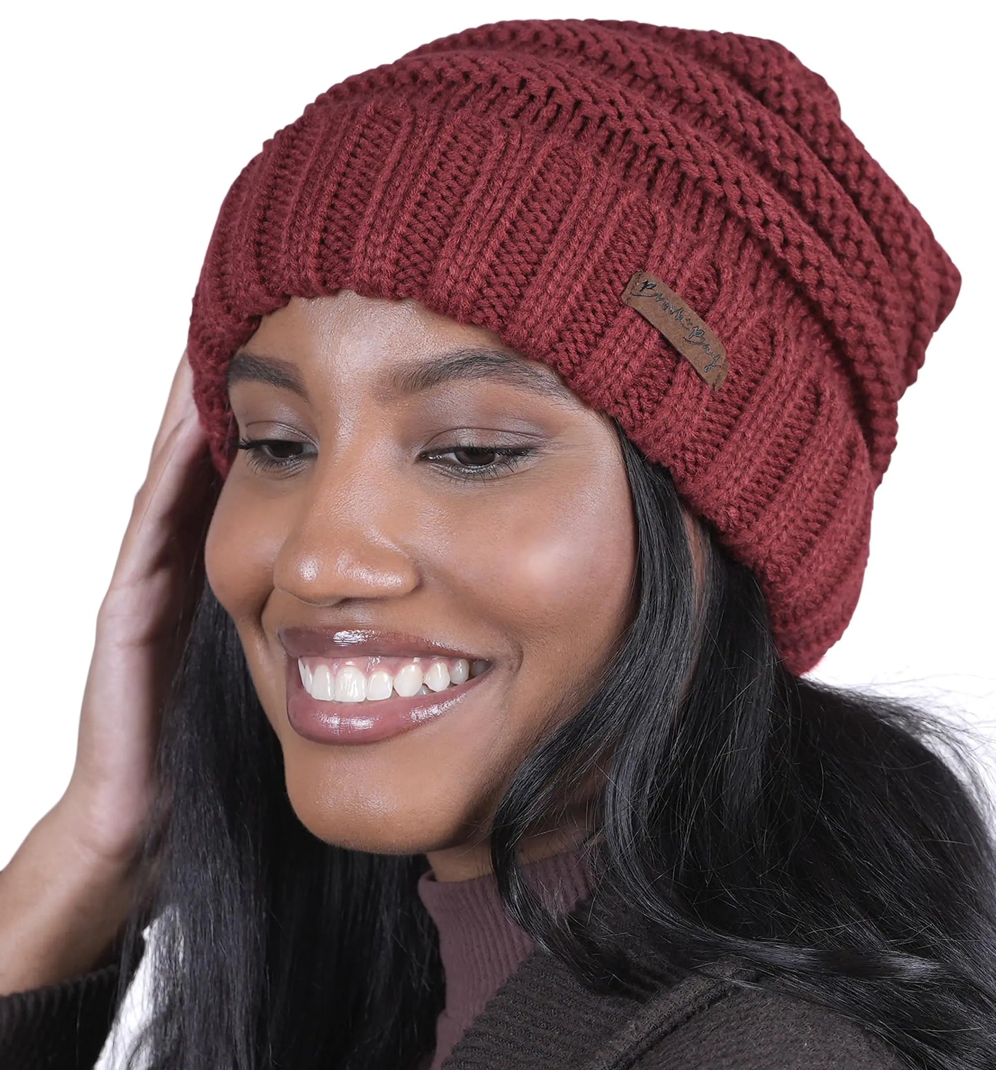 Tough Headwear Brook + Bay Slouchy Beanie Womens Winter Hats for Cold Weather Oversized Knitted Hats Wine Red