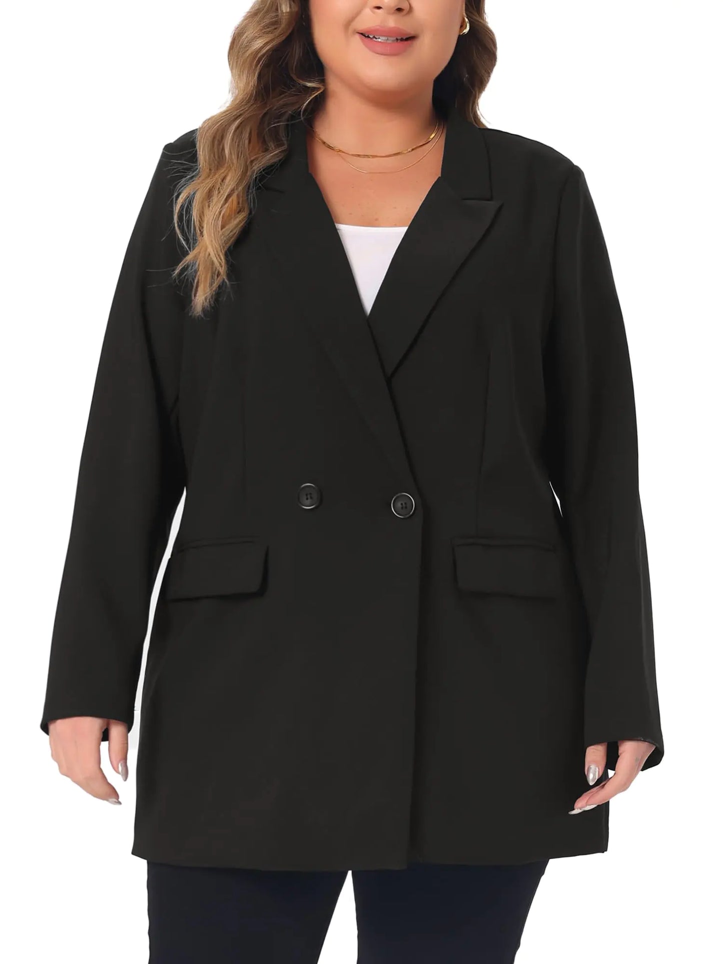 Agnes Orinda Plus Size Blazers for Women Lapel Button with Pockets Office Work Jackets Blazer 1X Black