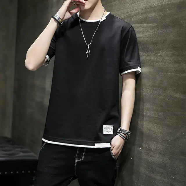 Stylish Men's Summer Two-Piece Spliced Pullover T-shirts