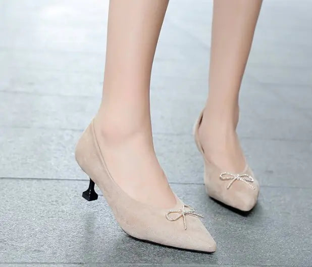 Vintage Velvet Bow High Heel Shoes with Pointed Toe