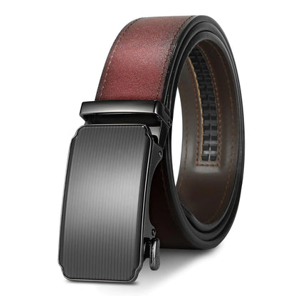 West Leathers Mens Ratchet Leather Belts Set - Adjustable Gift-Ready Dress Belts (Coffee 42" to 46" Waist Adjustable)