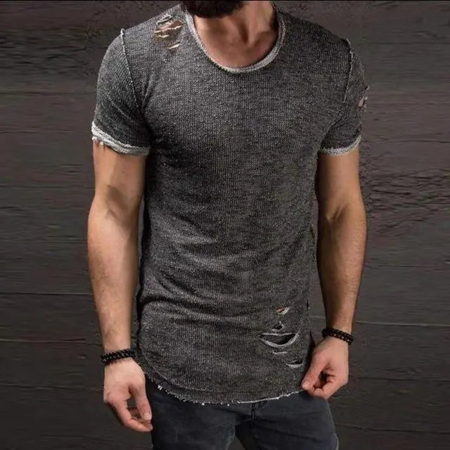 European Style Short Sleeve Distressed T-Shirt