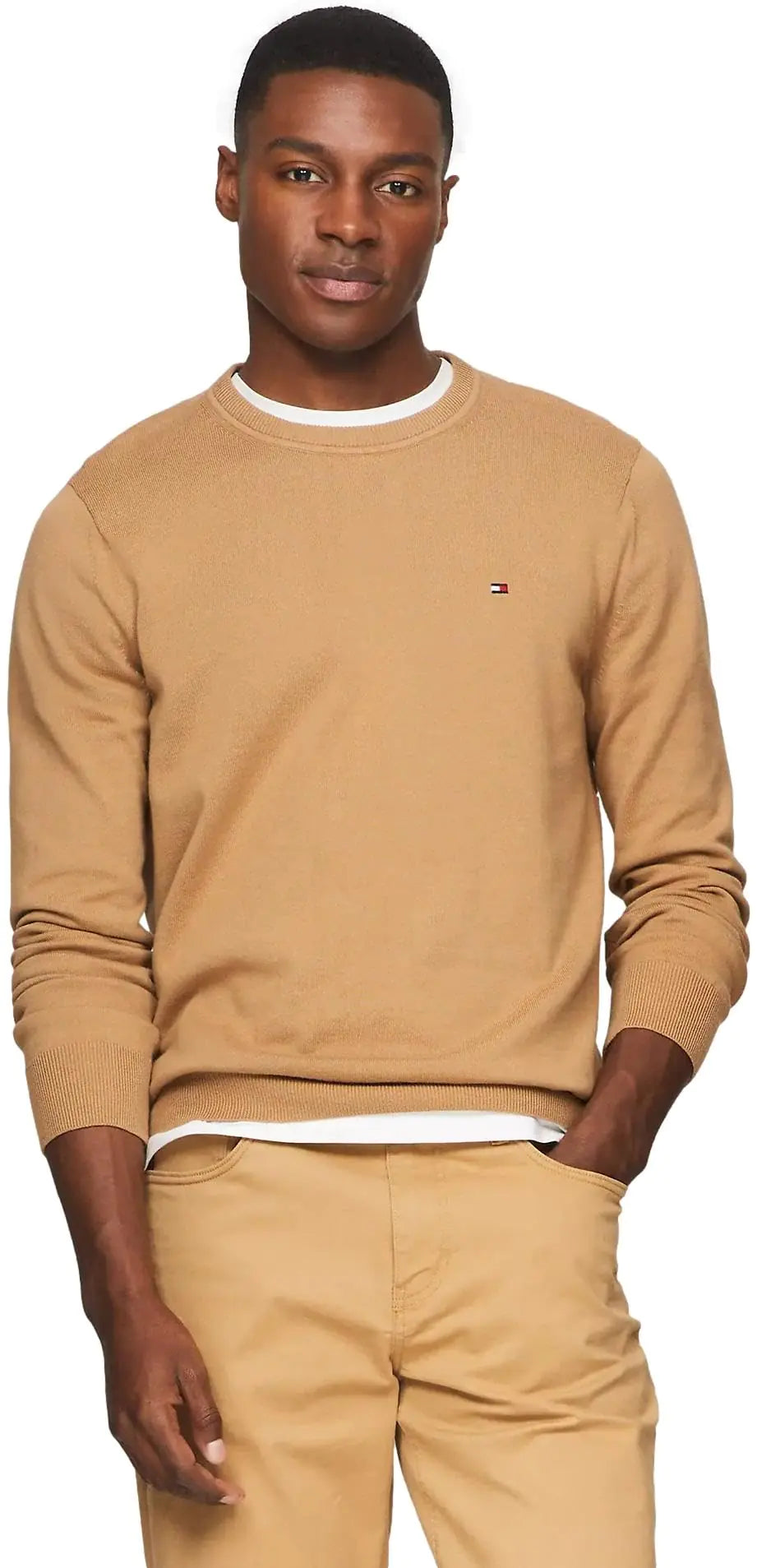 Tommy Hilfiger Mens Solid Crewneck Pullover Sweater PineconeTan XL