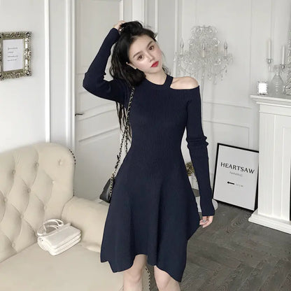 Off-Shoulder Knitted Dress, Sweater Dress