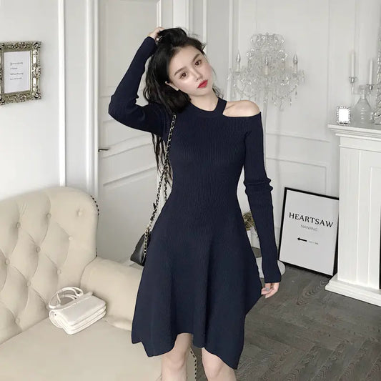 Off-Shoulder Knitted Dress, Sweater Dress
