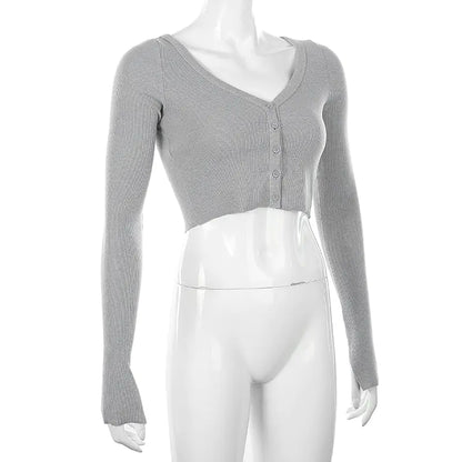 Knit Cardigan Crop Top Shirt and Blouse