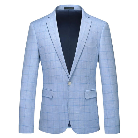 Mens Plaid Blazer Sport Coats Jackets Slim Fit Lightweight Casual Checkered Blazer for Men Blue Grey
